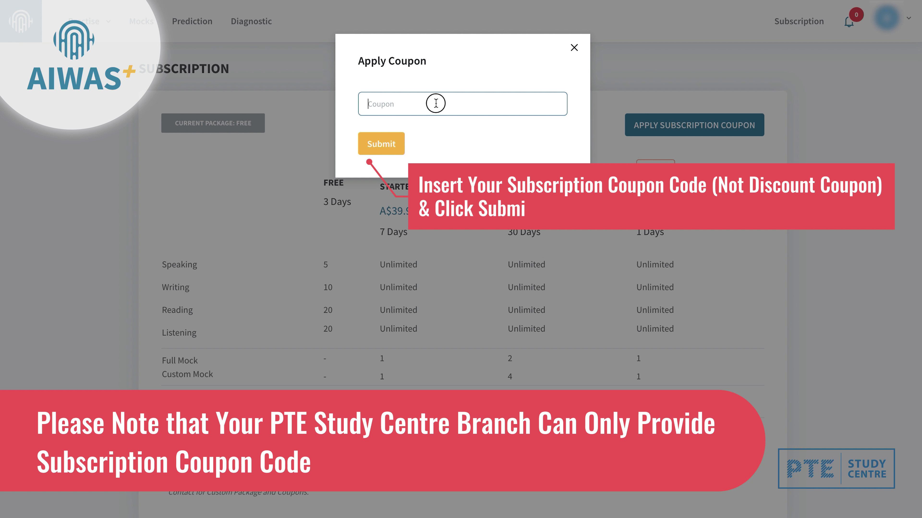 Insert Subscription Coupon Code